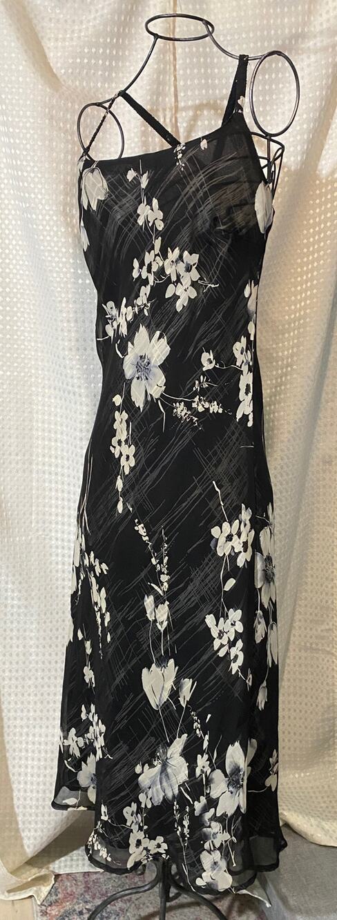 Believe Black and White Y2K era Floral Abstract Midi